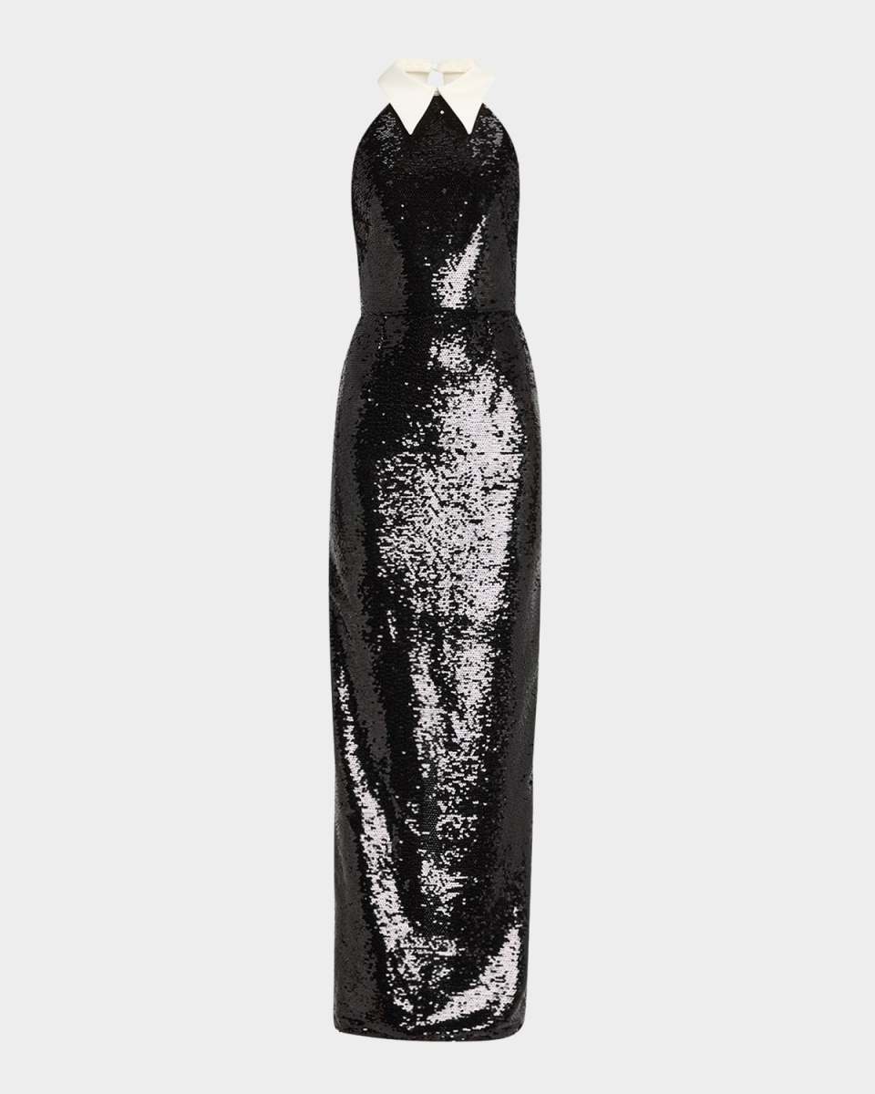 Wednesday Collared Sequin Column Gown